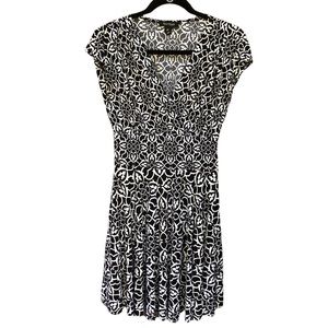 White House Black Market XS Dress Fit Flare Print Workwear Cap Sleeve Pullover